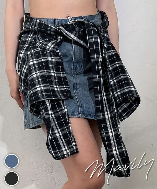 Shirt-wrapped denim skirt