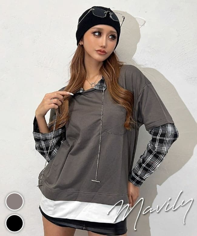 Layered plaid hoodie