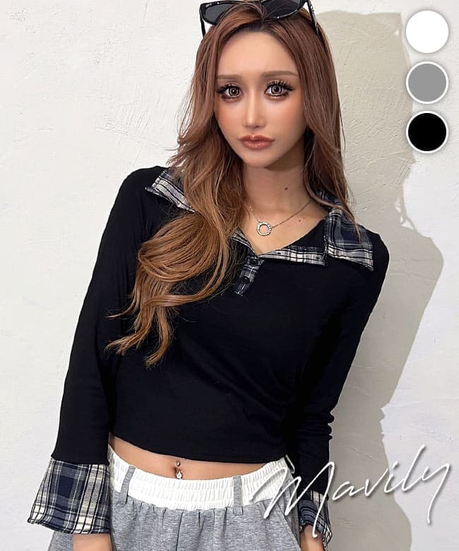 Layered check polo tops