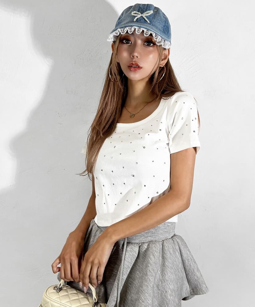 denim cap with lace