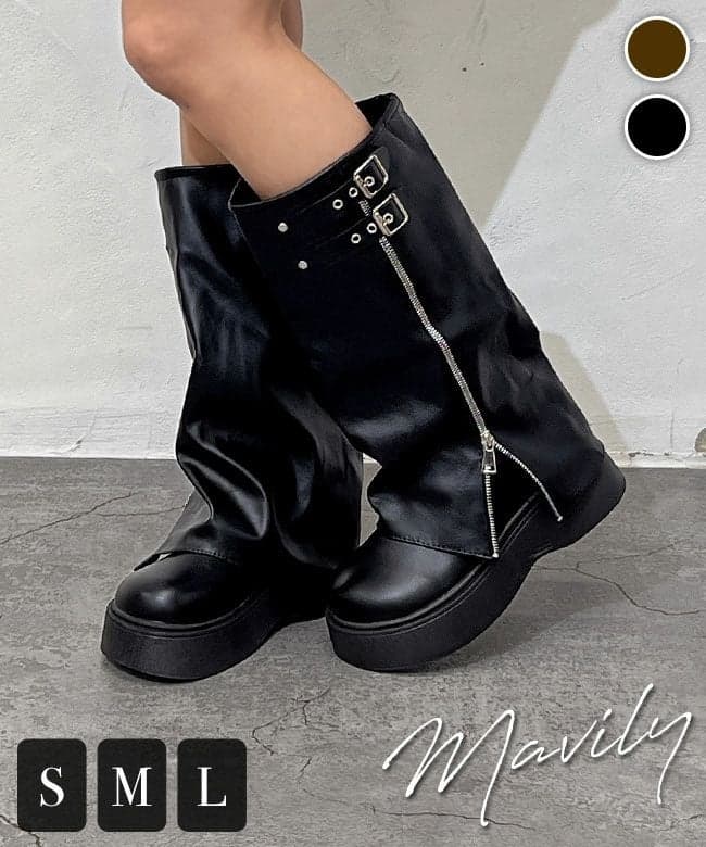 Covered long boots with zip