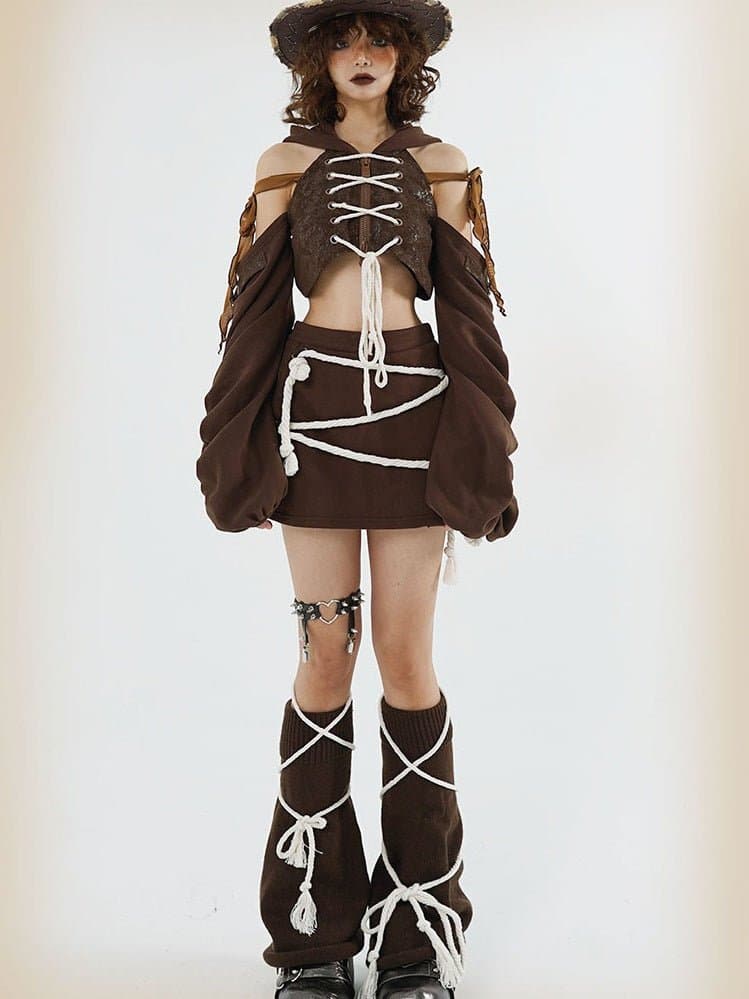 Hollow ZIP-up Hooded Top &amp; Short Skirt - view 2