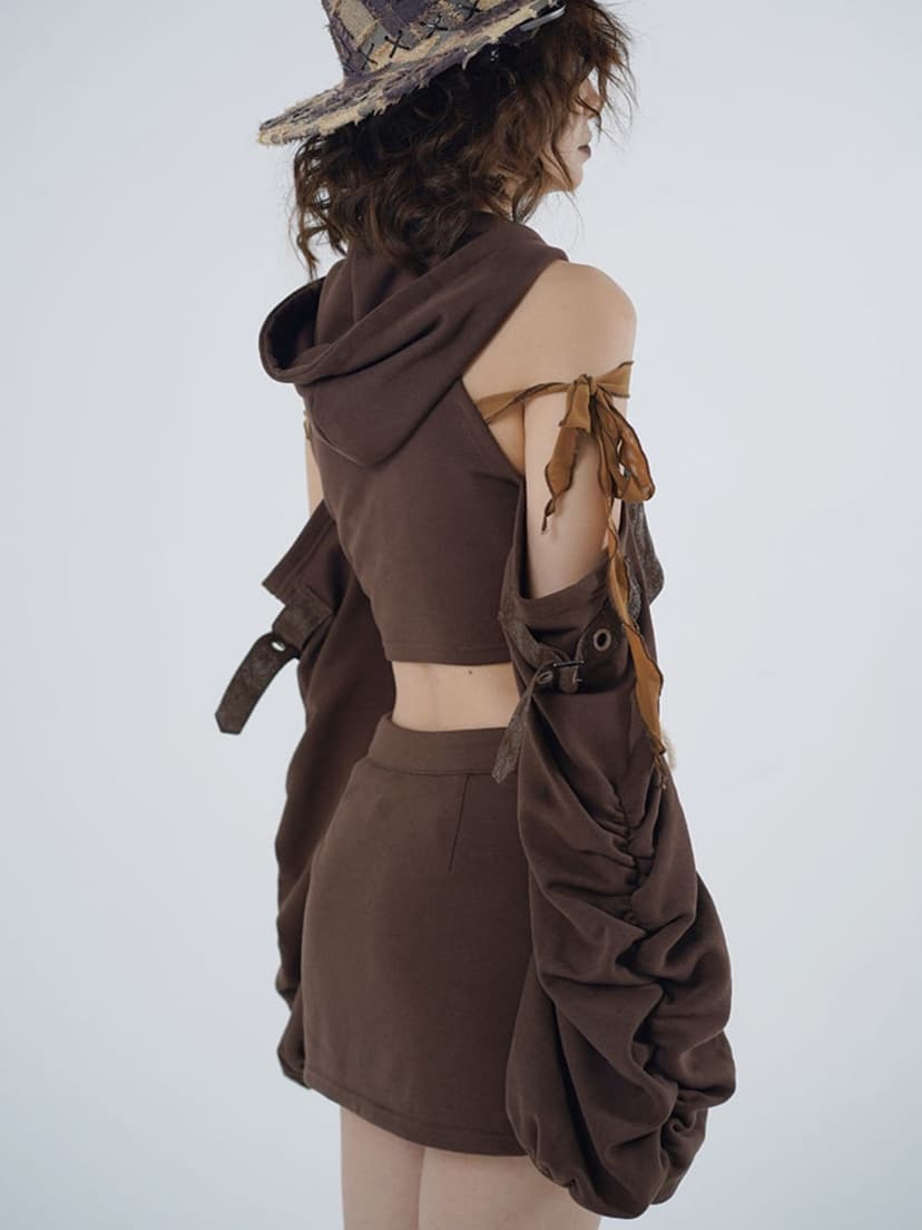 Hollow ZIP-up Hooded Top &amp; Short Skirt - view 5