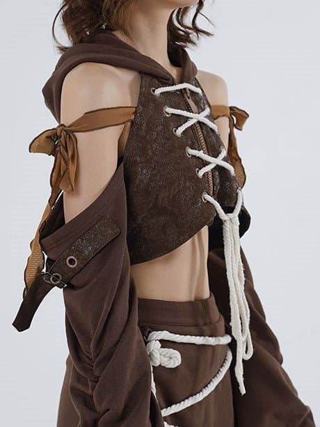Hollow ZIP-up Hooded Top &amp; Short Skirt - view 6