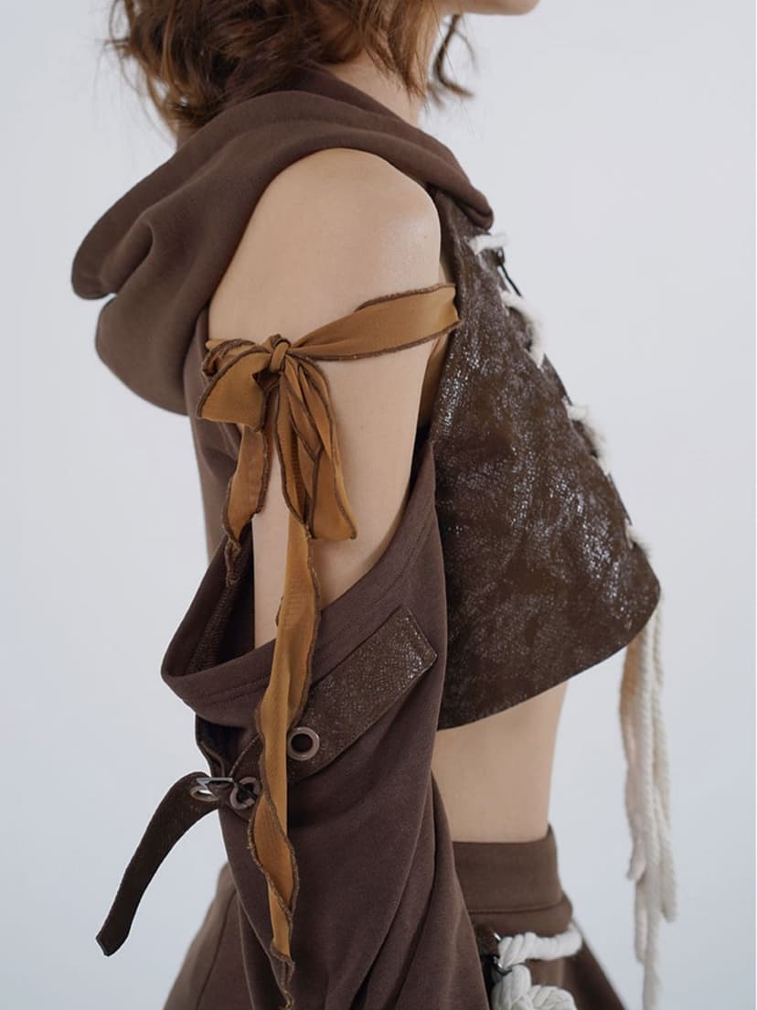 Hollow ZIP-up Hooded Top &amp; Short Skirt - view 7