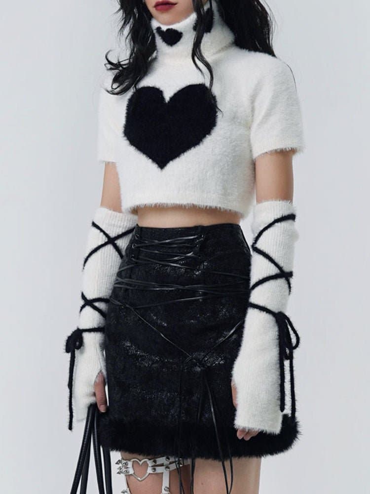 Y2K Knitted Turtleneck Top &amp; ArmWarmer - view 1