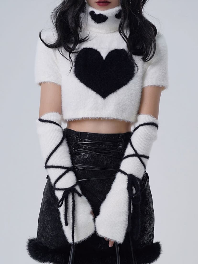 Y2K Knitted Turtleneck Top &amp; ArmWarmer - view 2