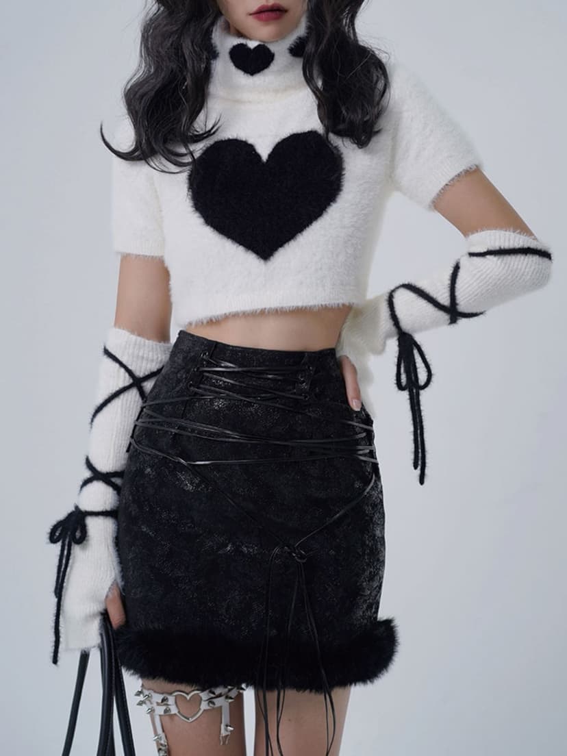 Y2K Knitted Turtleneck Top &amp; ArmWarmer - view 3