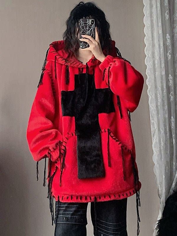 Imitation Fur Hooded Pullover - view 1
