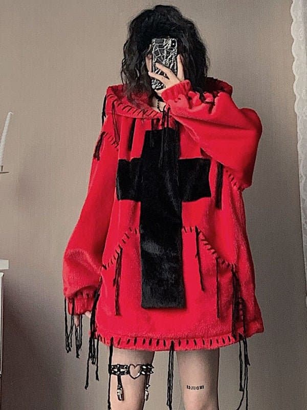 Imitation Fur Hooded Pullover - view 2