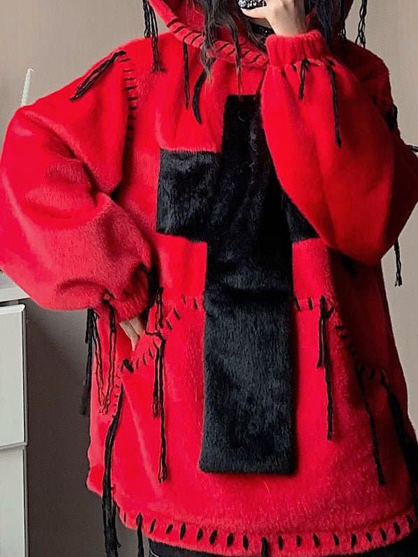 Imitation Fur Hooded Pullover - view 3