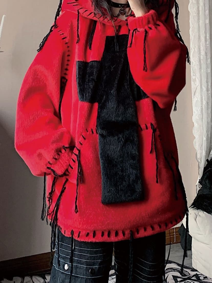 Imitation Fur Hooded Pullover - view 4