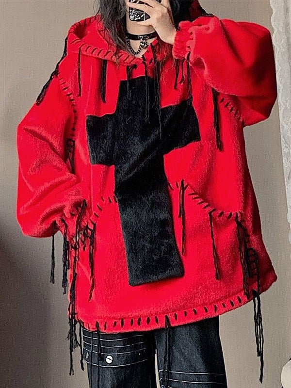 Imitation Fur Hooded Pullover - view 5