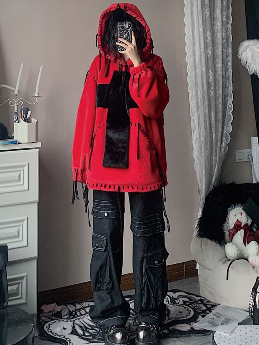 Imitation Fur Hooded Pullover - view 7