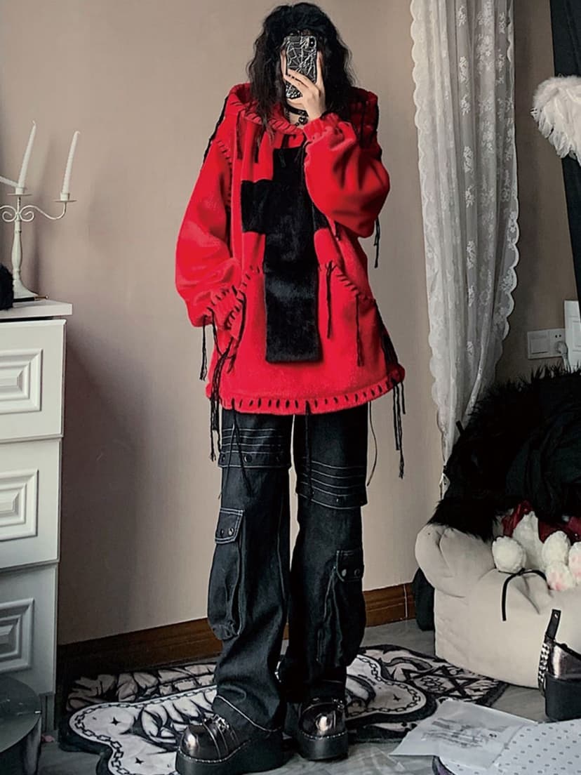 Imitation Fur Hooded Pullover - view 8