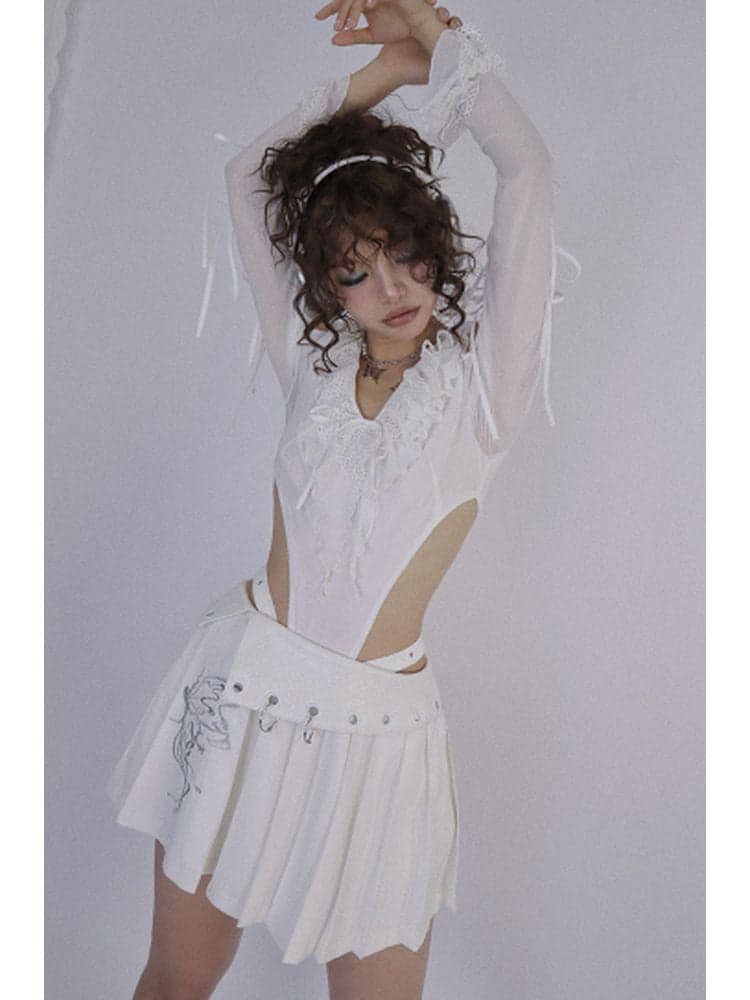 Butterfly Embroidery Pleated Skirt - view 1