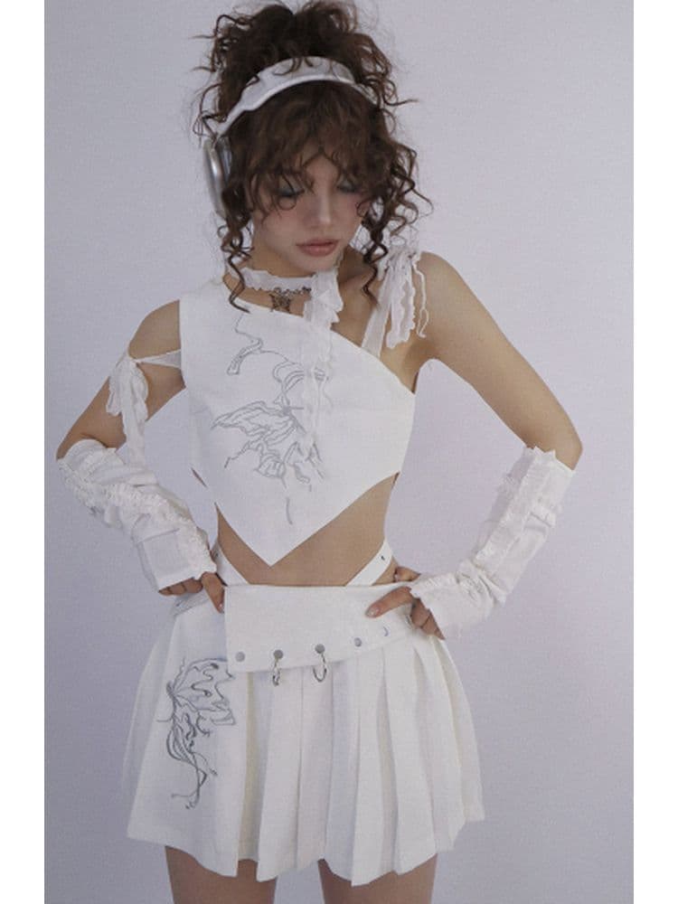 Butterfly Embroidery Pleated Skirt - view 2