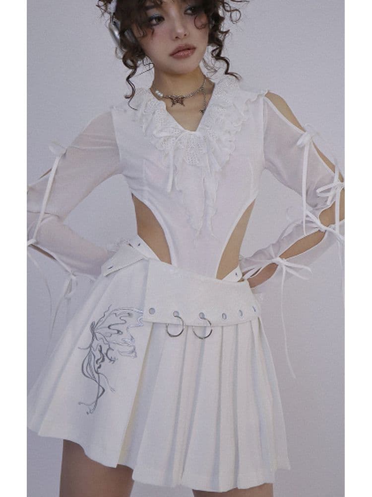 Butterfly Embroidery Pleated Skirt - view 3