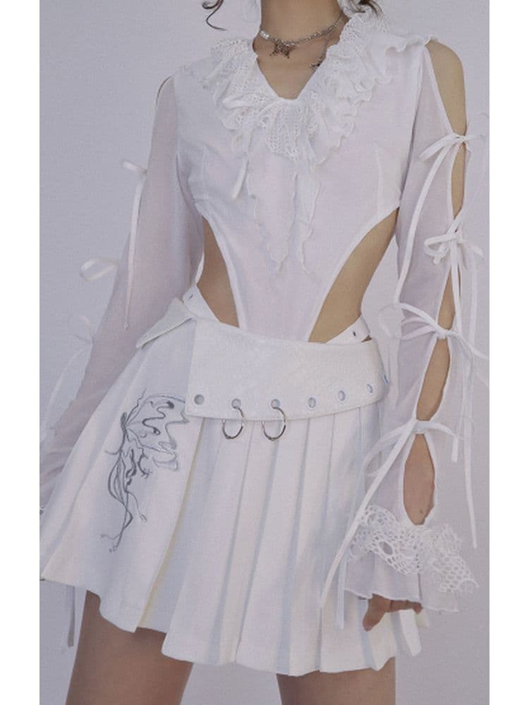 Butterfly Embroidery Pleated Skirt - view 5