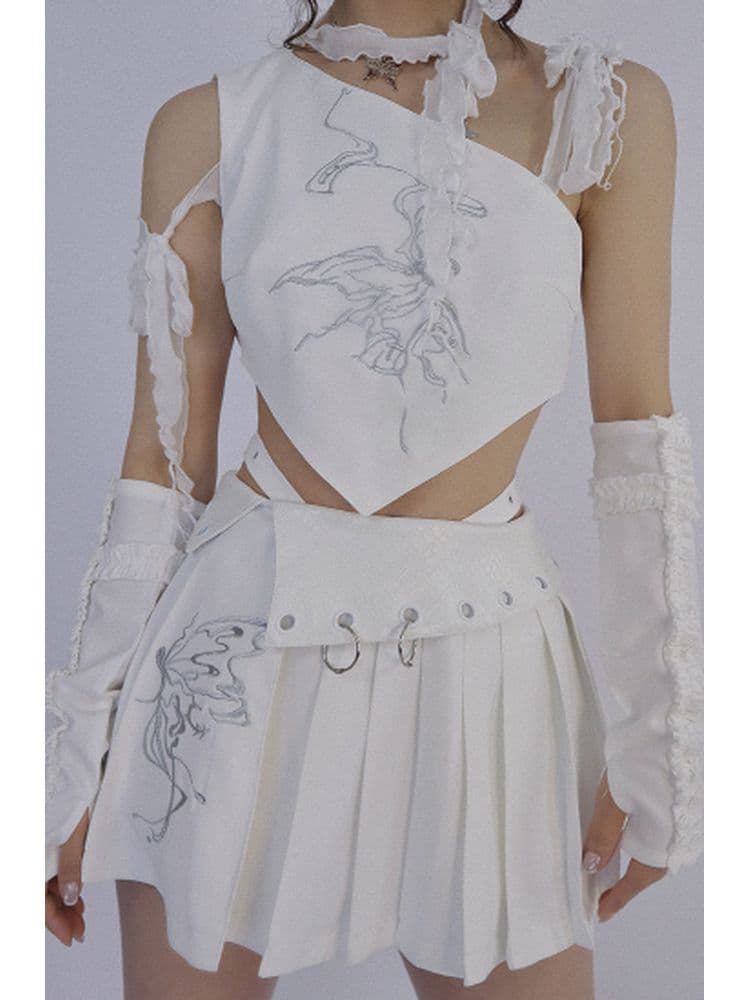 Butterfly Embroidery Pleated Skirt - view 6