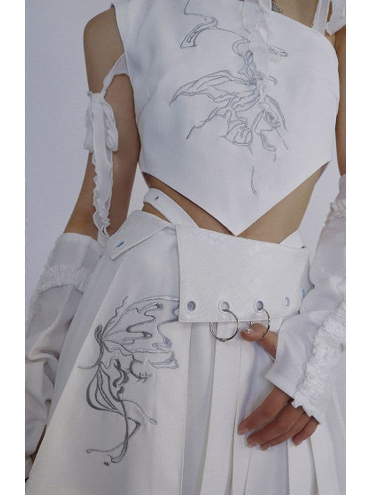 Butterfly Embroidery Pleated Skirt - view 7