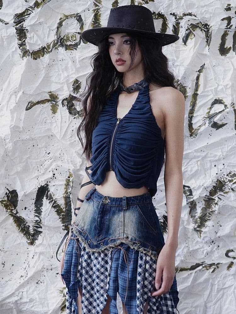 Halter neck pleated tops - view 4
