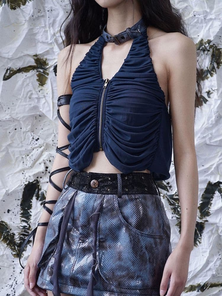 Halter neck pleated tops - view 5