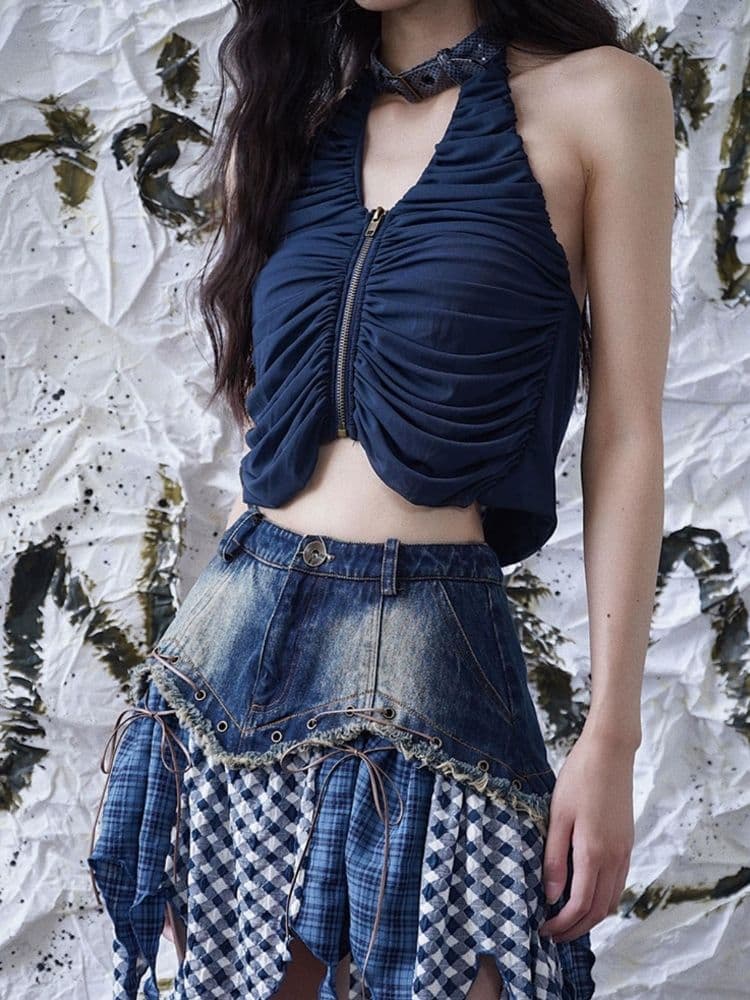 Halter neck pleated tops - view 8