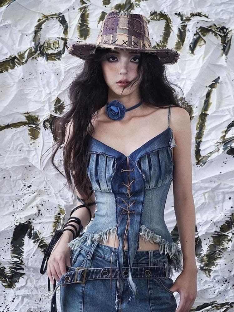 Suspenders sexy strap denim tube top - view 1