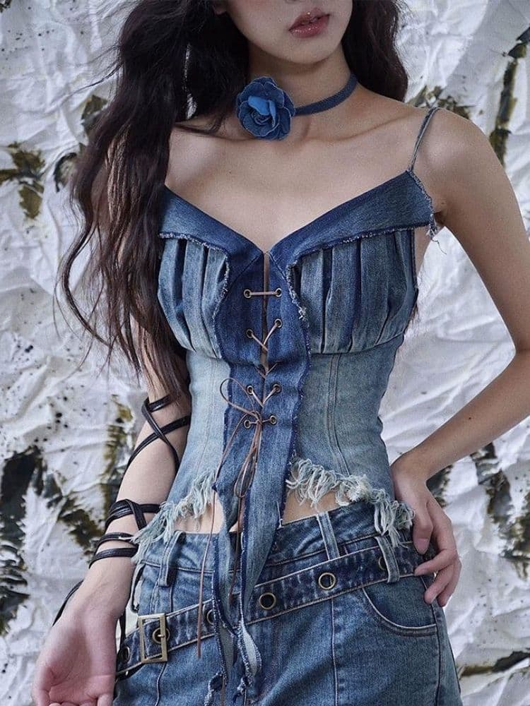 Suspenders sexy strap denim tube top - view 3