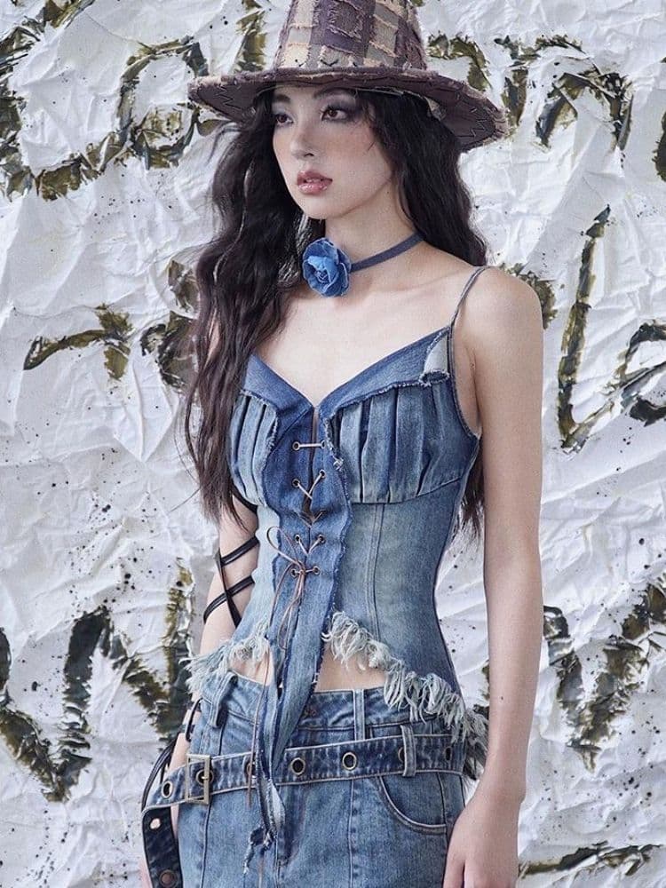 Suspenders sexy strap denim tube top - view 4