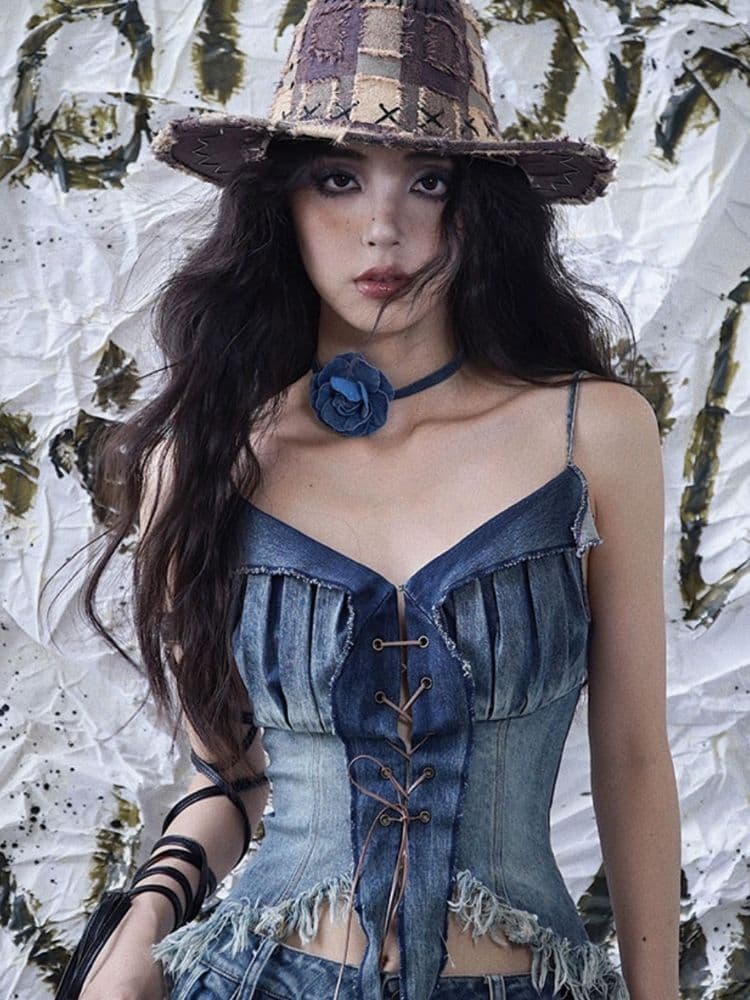 Suspenders sexy strap denim tube top - view 5