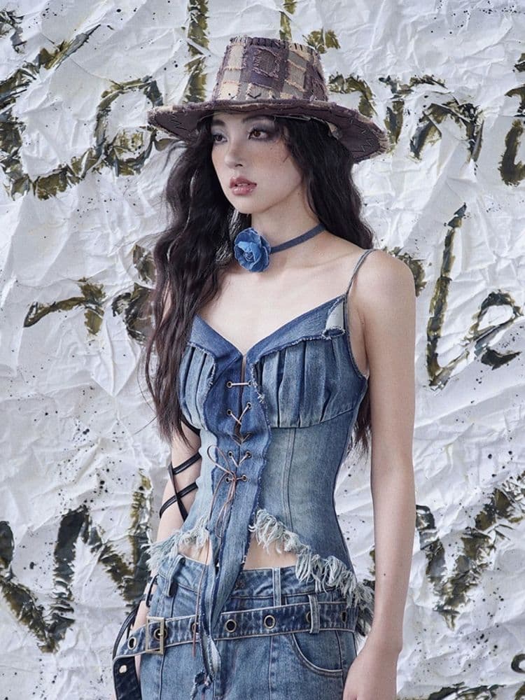 Suspenders sexy strap denim tube top - view 6