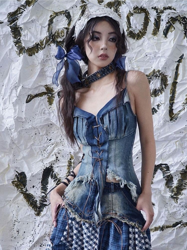 Suspenders sexy strap denim tube top - view 7