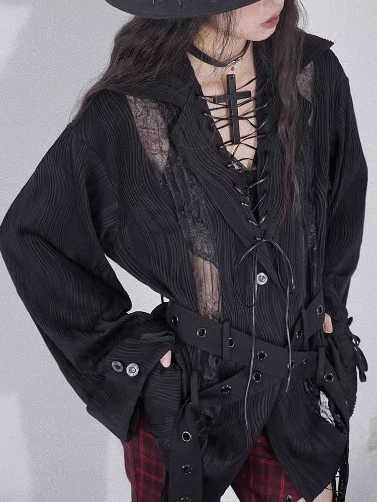 Niche Lace Patchwork Slouchy Multi-Wear Shirt - view 2