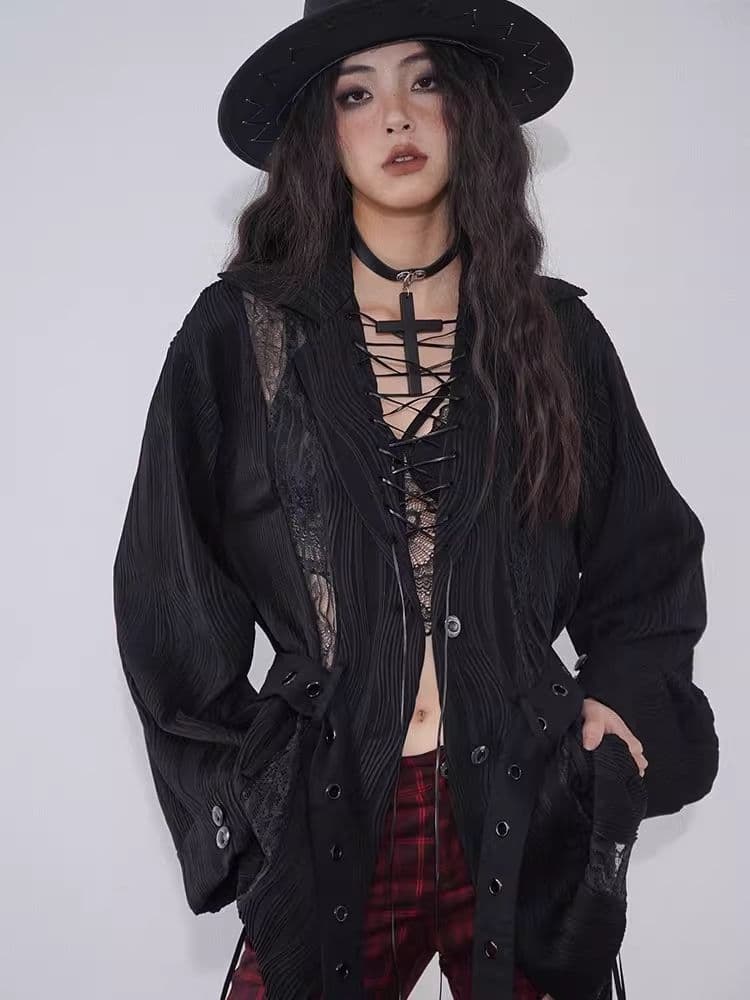 Niche Lace Patchwork Slouchy Multi-Wear Shirt - view 3