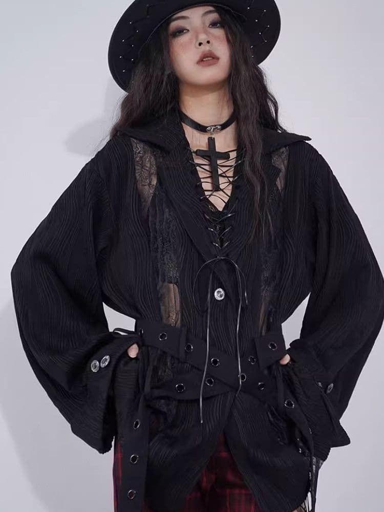 Niche Lace Patchwork Slouchy Multi-Wear Shirt - view 4