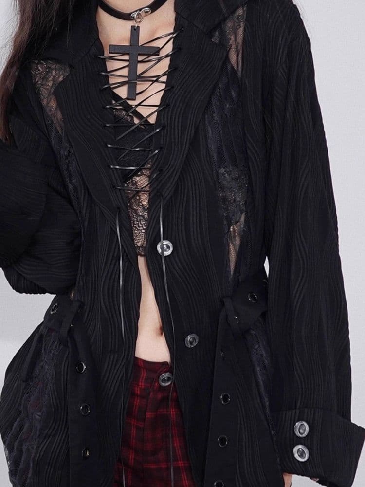 Niche Lace Patchwork Slouchy Multi-Wear Shirt - view 5