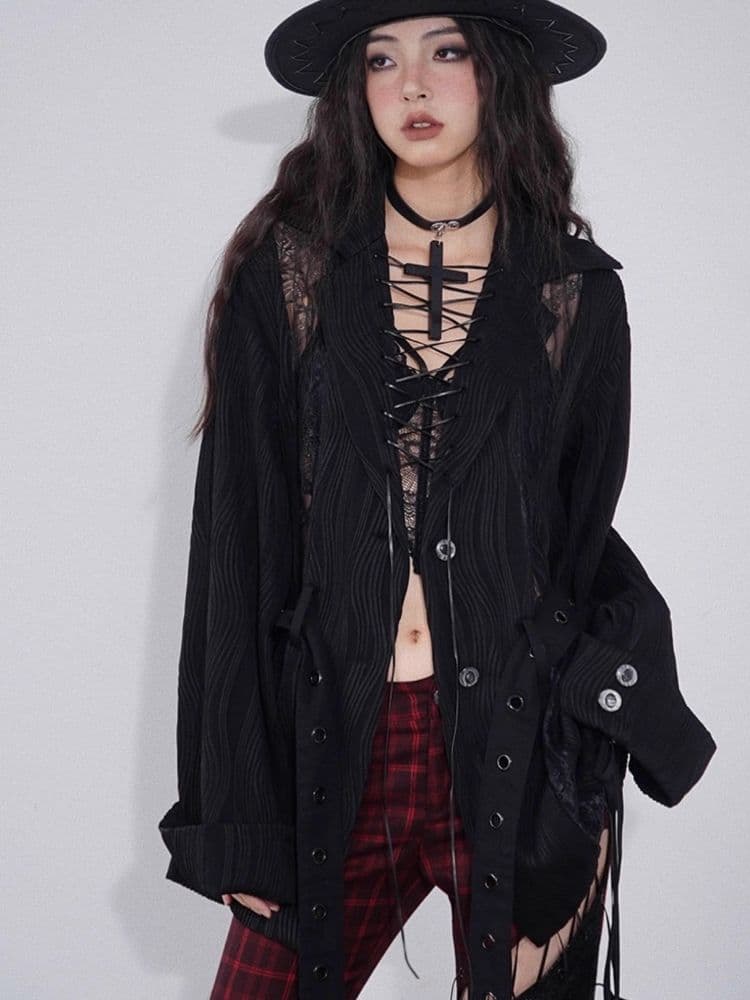 Niche Lace Patchwork Slouchy Multi-Wear Shirt - view 7