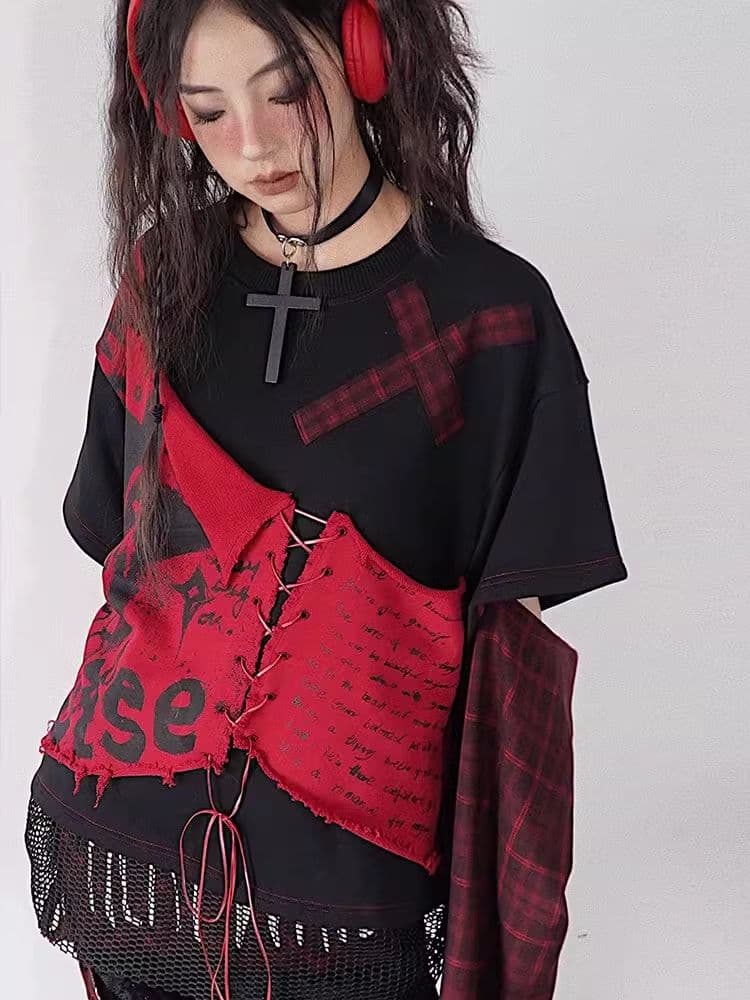 Funky Model Plaid Patchwork High Street Printed Sweatshirt - view 2