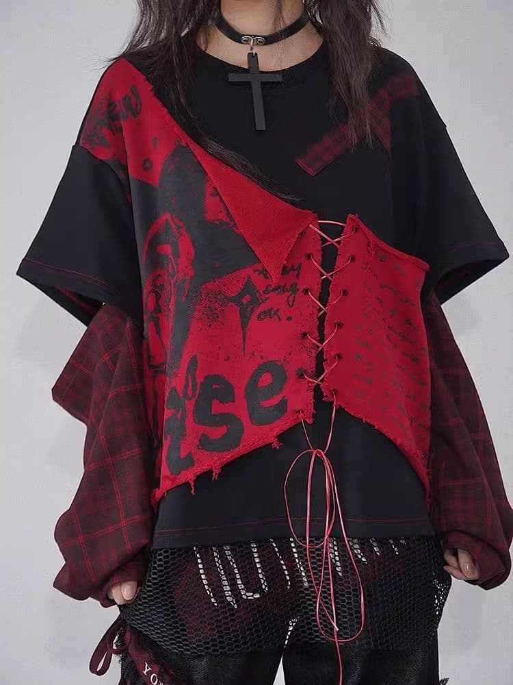 Funky Model Plaid Patchwork High Street Printed Sweatshirt - view 4