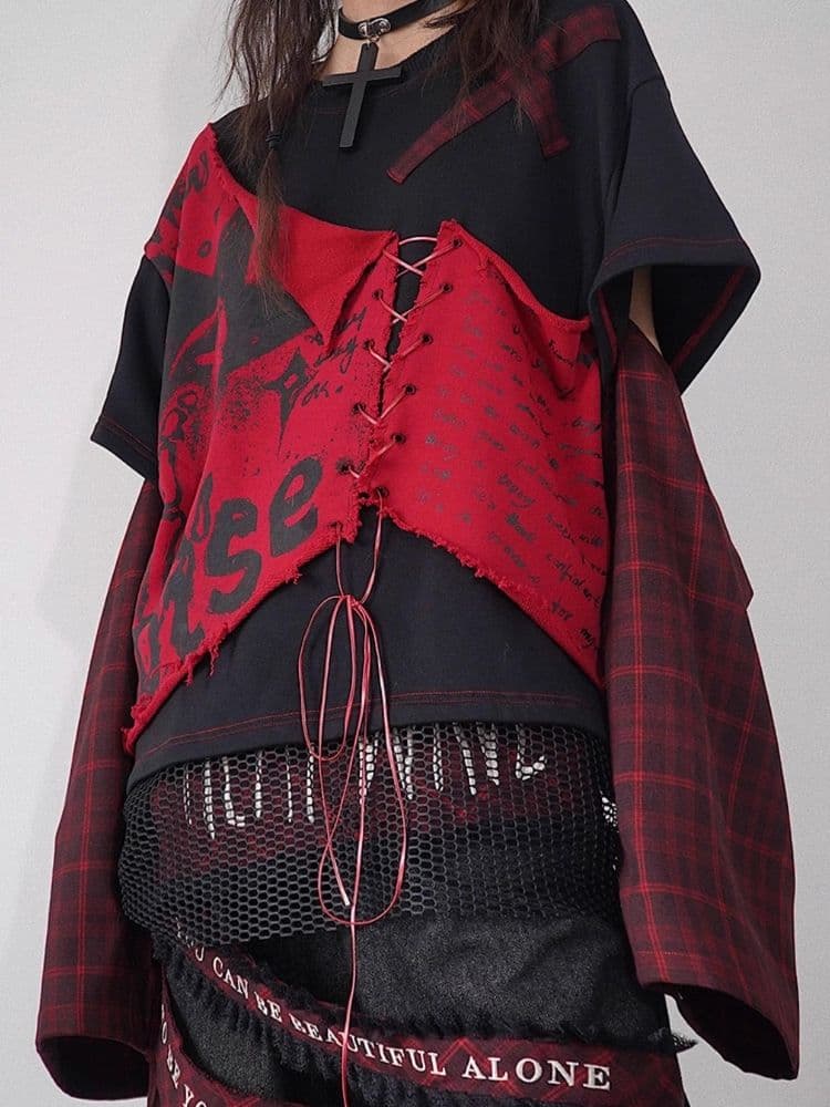 Funky Model Plaid Patchwork High Street Printed Sweatshirt - view 5
