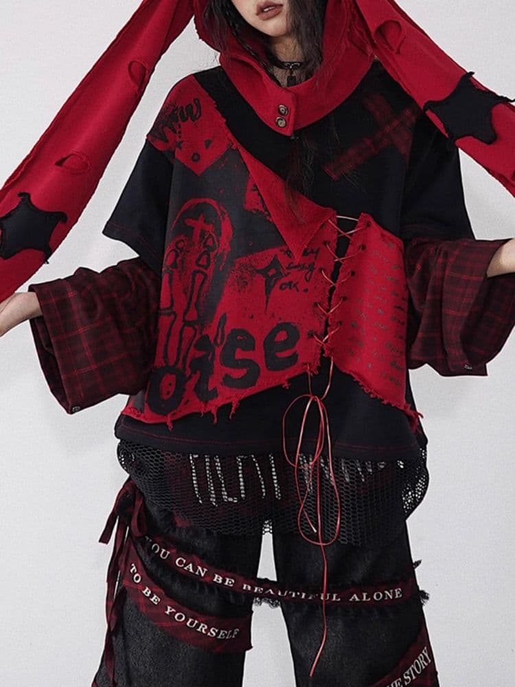 Funky Model Plaid Patchwork High Street Printed Sweatshirt - view 6