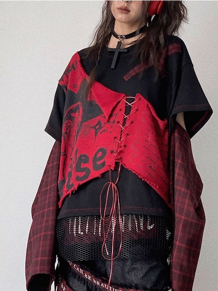Funky Model Plaid Patchwork High Street Printed Sweatshirt - view 7