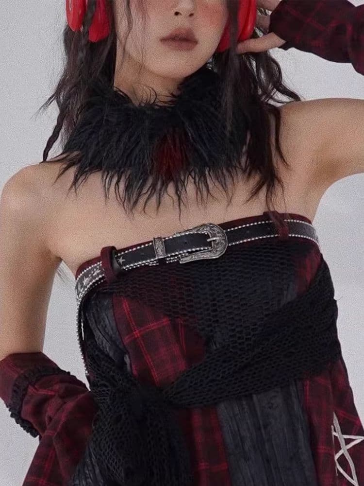 Black Faux Sheep Long Hair Scarf - view 1
