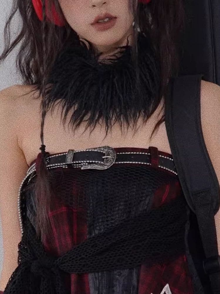 Black Faux Sheep Long Hair Scarf - view 3