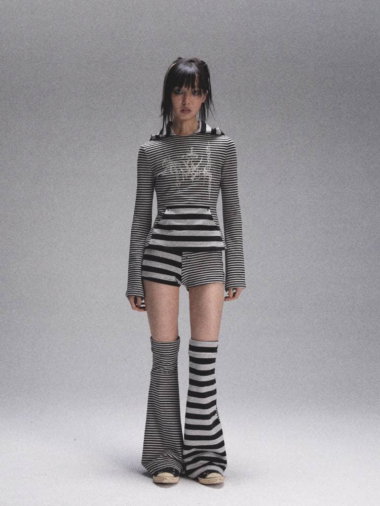 Striped Print Long Sleeve Hooded T-Shirt [S0000008450] - view 1