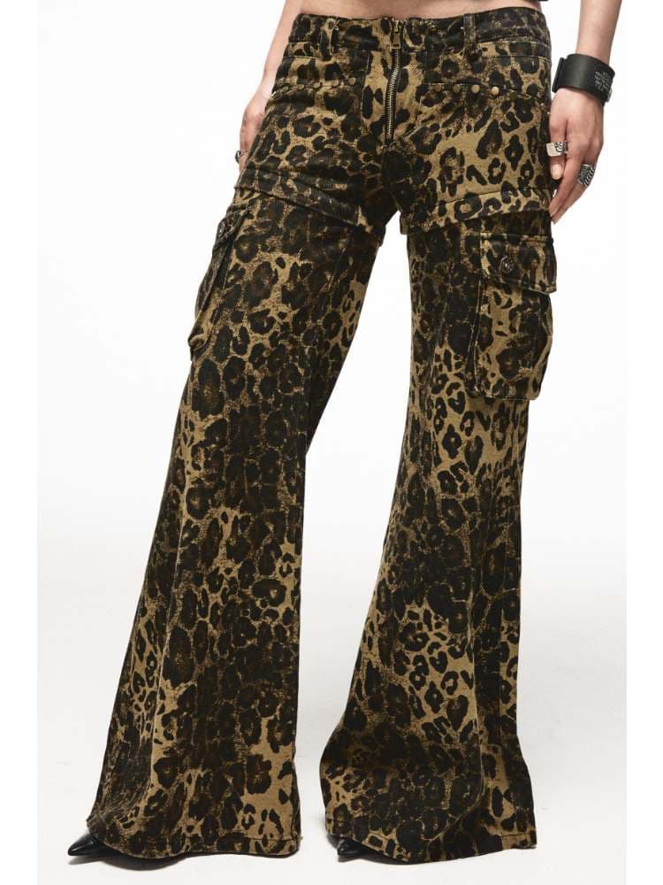 2way Leopard Pattern Low Rise Studs Flare Jeans [S0000009010] - view 1