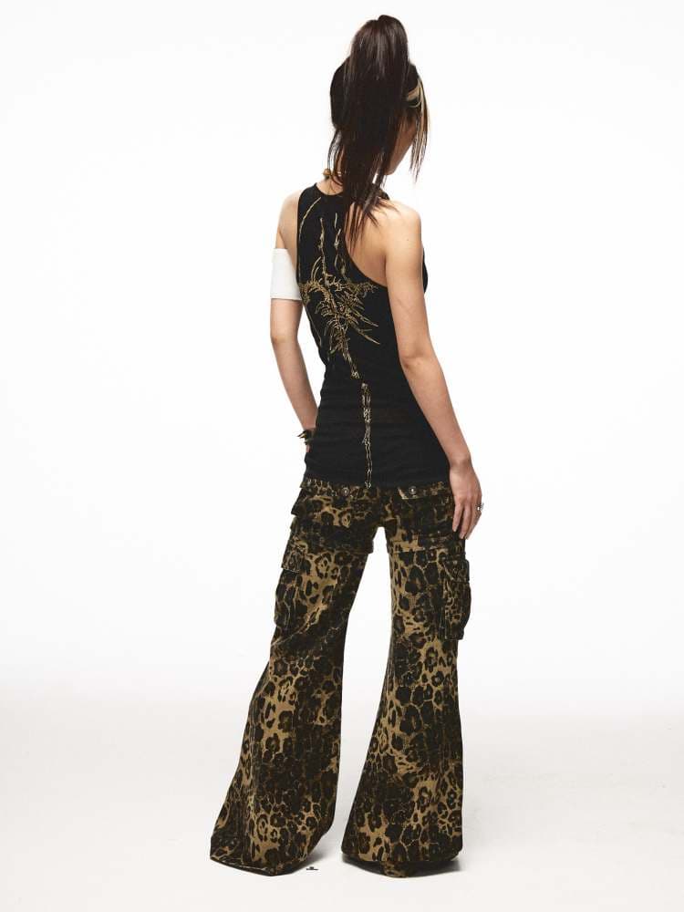 2way Leopard Pattern Low Rise Studs Flare Jeans [S0000009010] - view 4