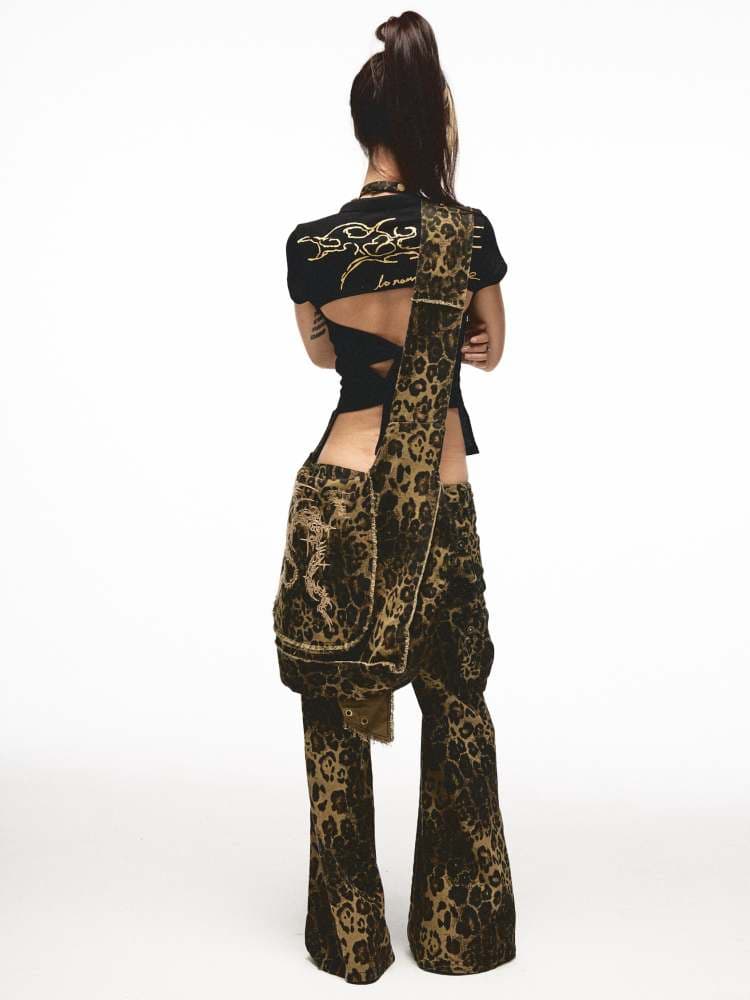 2way Leopard Pattern Low Rise Studs Flare Jeans [S0000009010] - view 6